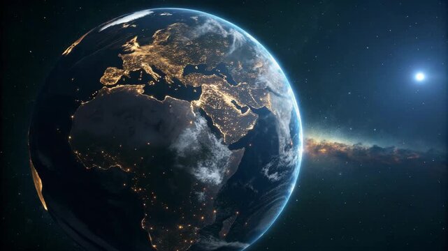 Earth rotating in deep space with and star glow during a celestial event