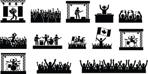 Obraz premium Canada day celebration icons with silhouettes of people musicians