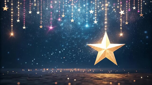 Golden Star Ornament gently swaying in festive bokeh lights during a celebratory winter night