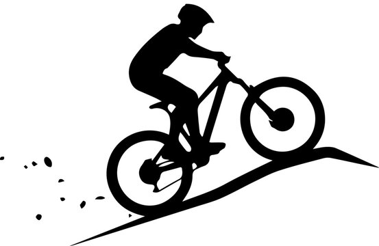 Black Silhouette of a Mountain Biker Climbing a Steep Hill Vector Illustration