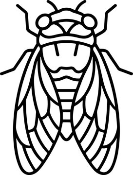 Cicada insect outline, vector art, minimalist design, black and white illustration.