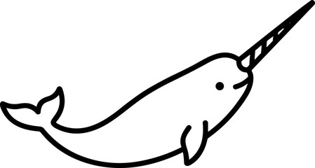 Cute Narwhal illustration, simple line art, unicorn of the sea, isolated on white background © Rdyg