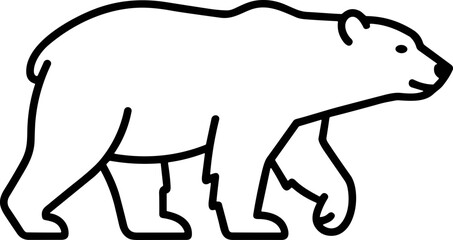 Minimalist outline illustration of a walking polar bear, simple line art, white background © Rdyg