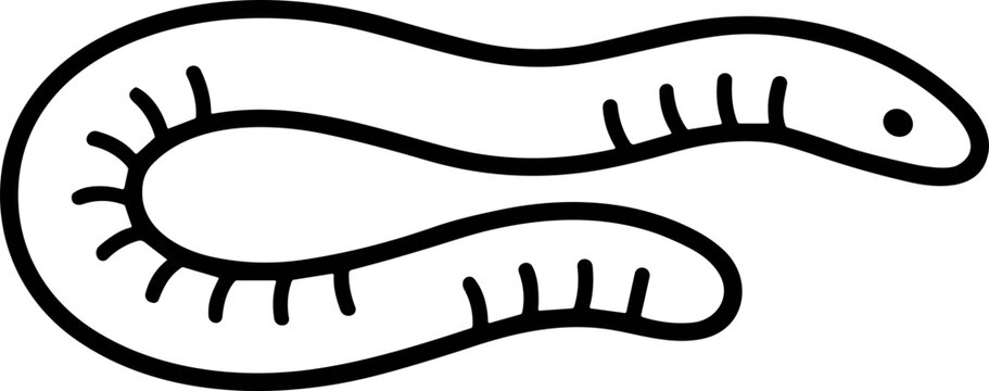 Minimalist line art of an earthworm, simple black and white illustration for design