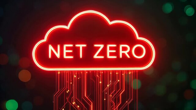 Neon cloud sign with net zero text