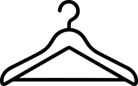 Minimalist outline of a wooden clothes hanger on a white background.