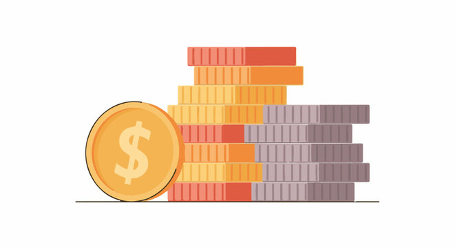 Stacked coins with dollar symbol on one coin