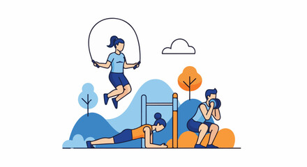 Obraz premium People exercising outdoors in a park with trees and hills