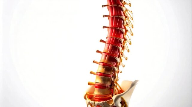 Detailed anatomical illustration of a spine model, brightly colored