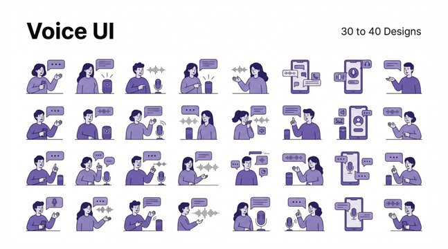 Voice user interface and smart assistant vector icons set with interface assistant technology communication recognition automation activation artificial intelligence interaction wireless