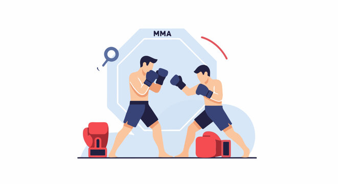 Two fighters engage in intense MMA match