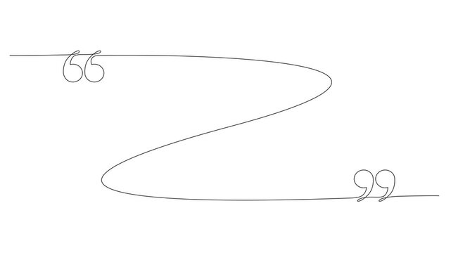 animated minimalistic continuous line drawing of quotation marks, abstract frame, speech or quote symbol line art animation