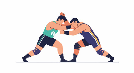 Obraz premium Two wrestlers in a competitive stance