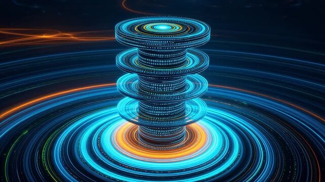 Abstract digital spiral with glowing rings