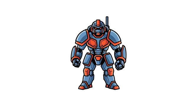 Futuristic mecha robot warrior mascot illustration on white background