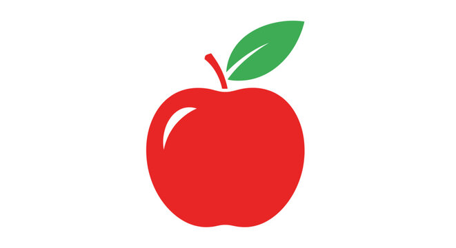 A vibrant red apple illustration with green leaf on a clean white background