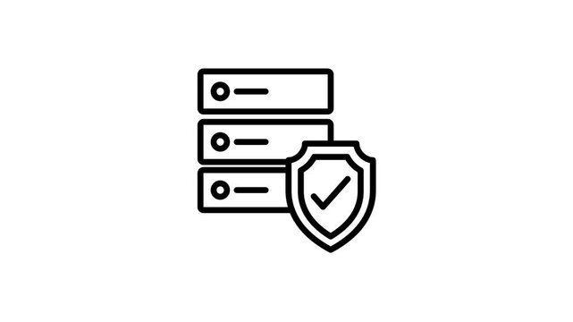 Privacy data protection animated icon. Shield protection and database, server, cloud computing, digital backup, file document with check mark animation video for authentication, safe, security, secure