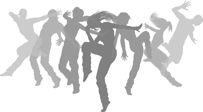 Street dancers dancing silhouette hip hop dance silhouettes poses set