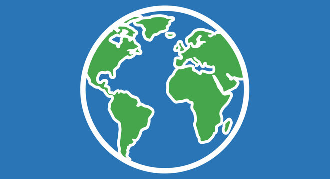 Simplified depiction of planet earth within a blue backdrop, a symbol of global unity