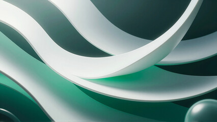 Fototapeta premium Abstract Fluid 3D Wave Background with Green and White Ribbons