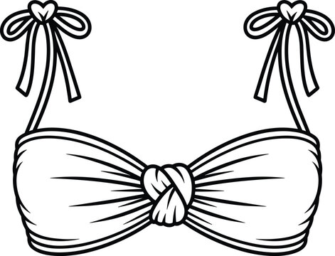 Bikini top swimwear with front knot detail and tie shoulder straps technical fashion flat sketch template vector