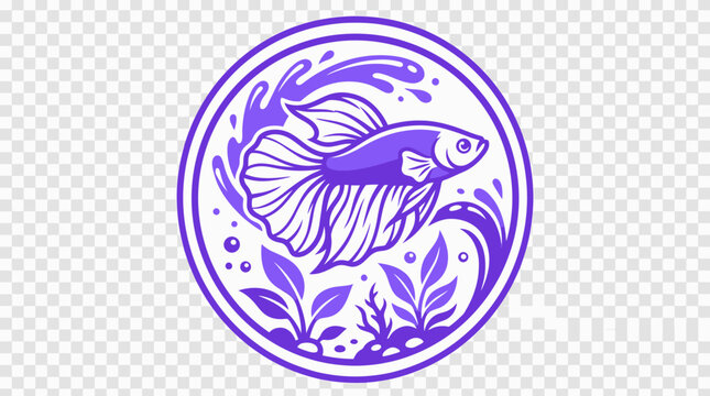 Betta fish circular emblem with water waves.