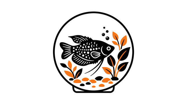 Black angelfish in bowl with orange autumn leaves.