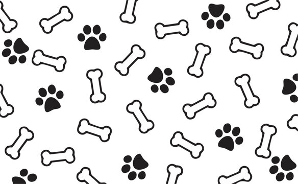 Black dog paw bone icons pattern.