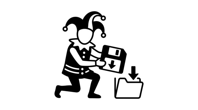 Jester Inserting Floppy Disk into Folder Icon