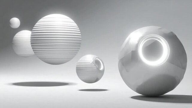 Floating spheres with detailed surfaces and glowing accents on a gradient background