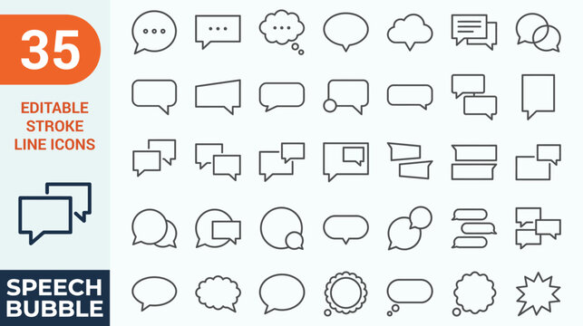 Speech bubble and chat line icons set. Vector illustration of digital messaging communication, live chat customer support widget, empty comment box dialogue, outline, editable stroke.