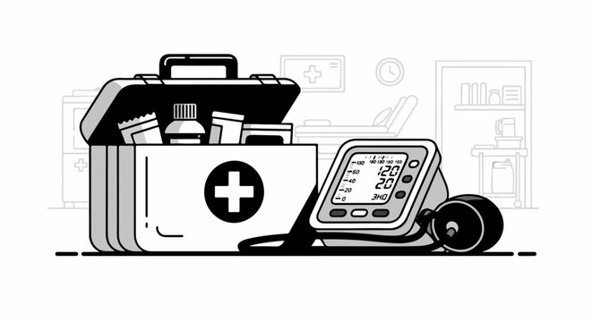 First Aid Kit And Defibrillator.