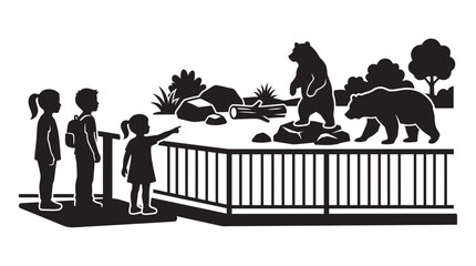 Children Viewing Bears At Zoo Black Silhouette © MDSHANTO