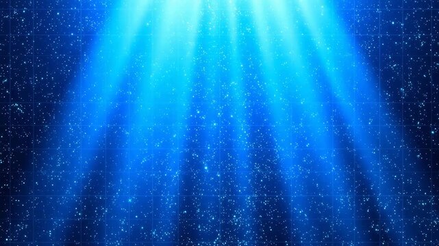 Blue light beams with sparkling particles