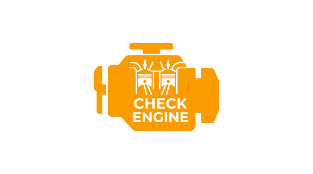 A bright orange icon representing a vehicle engine warning light