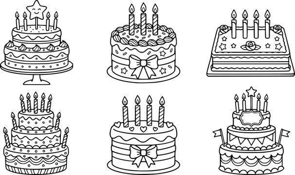 cake birthday outline coloring book page line art
