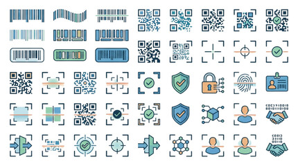 Naklejka premium Technology Barcode and QR Style Vector Icon Collection with Decorative Code Elements