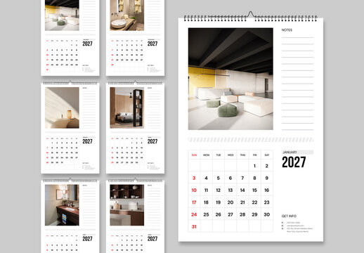 Minimal Interior Design 2027 Wall Calendar Template