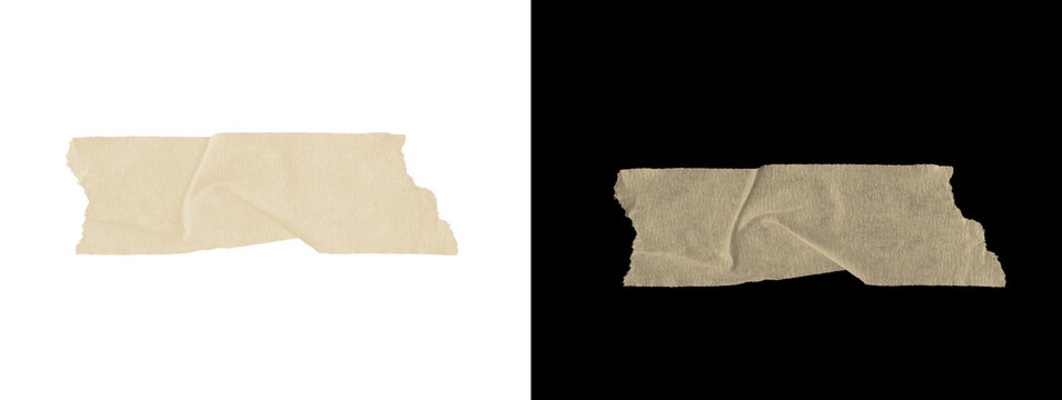 Piece of Beige Adhesive Tape with Wrinkled Texture on White and Black
