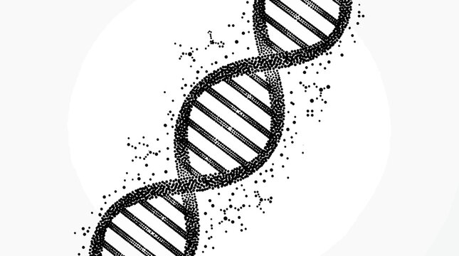 Abstract DNA Double Helix Structure Made of Dots on White Background