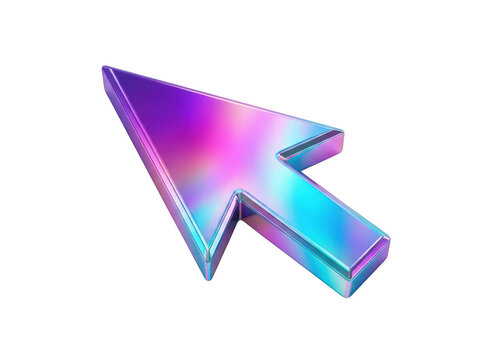 3d iridescent mouse cursor arrow icon isolated on transparent background