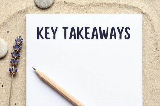 Presents Piece Of Paper With Title Key Takeaways Prominently Displayed In Bold Black Letters Towards Top Center Against White Background Suggesting