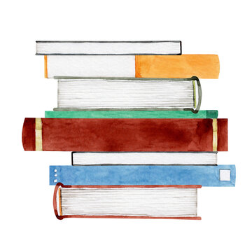 積み上げられた本　読書　水彩 イラスト