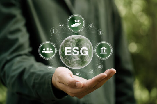 Environmental social governance hand earth icon sustainability business green finance people corporate
