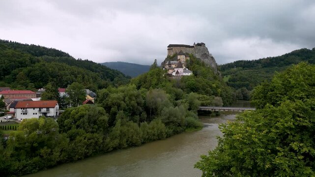 Aerial Drone View of Orava Castle on a Hilltop in Slovakia