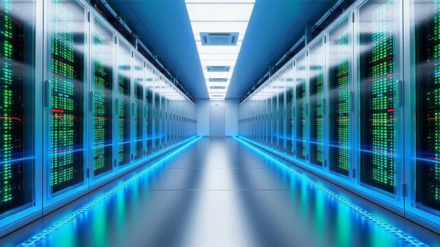 server room with illuminated racks