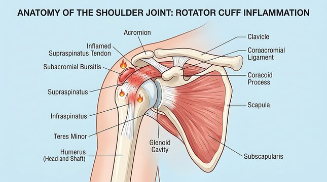 Anatomy of the shoulder joint rotator cuff inflammation diagram