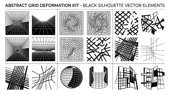Black silhouette vector grid elements.
