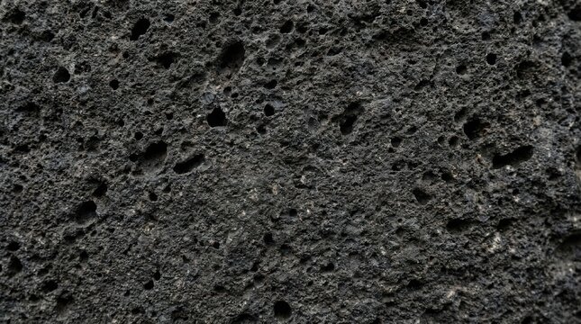 Close up texture of porous black volcanic basalt rock surface natural igneous stone background for architectural design and geological study