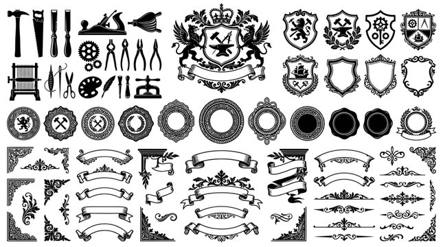 Collection of various crests and emblems.